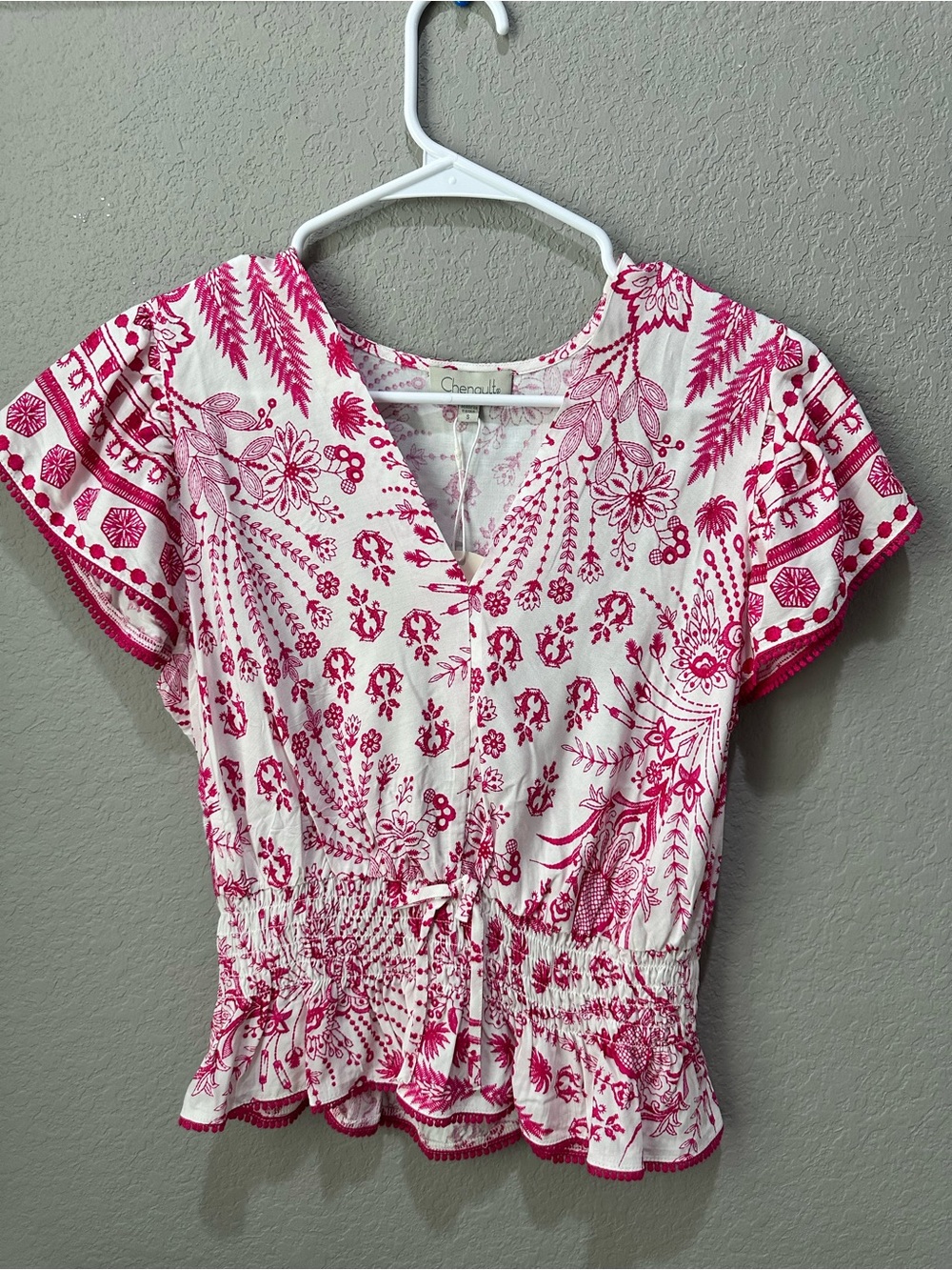 Boho Pink Botanical Print and‎ V-Neck Top